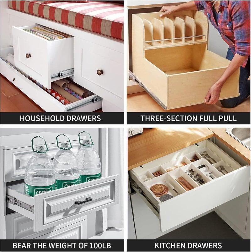 HLC 12 inch Soft Self Close Drawer Slides 6 Pairs (12pcs) Full Extension Ball Bearing 3 fold Full Stretch Side Mount Drawer Slides 100 LB Capacity Drawer Slide 12" Silver - Image 5